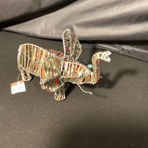 Aluminum Folk Art Metallic Elephant Sculpture W/Red Accents NWT